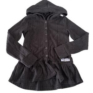 Bella & Omi Black Waffle Knit Hooded Cardigan - Size 9/10